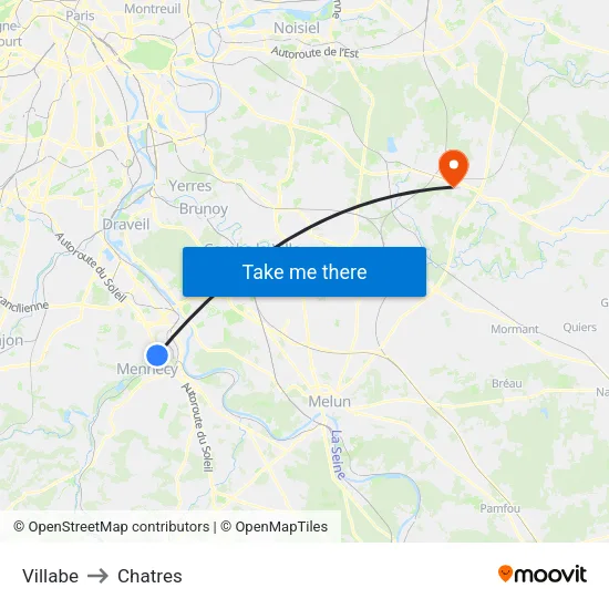 Villabe to Chatres map