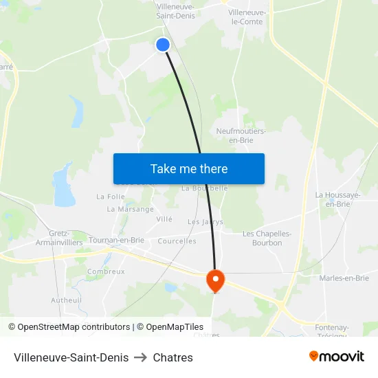Villeneuve-Saint-Denis to Chatres map