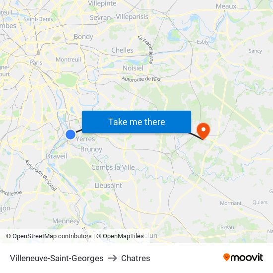 Villeneuve-Saint-Georges to Chatres map