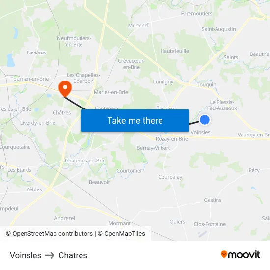 Voinsles to Chatres map