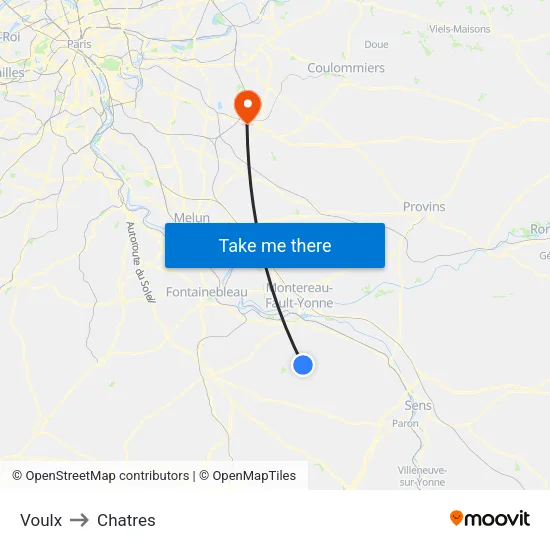 Voulx to Chatres map