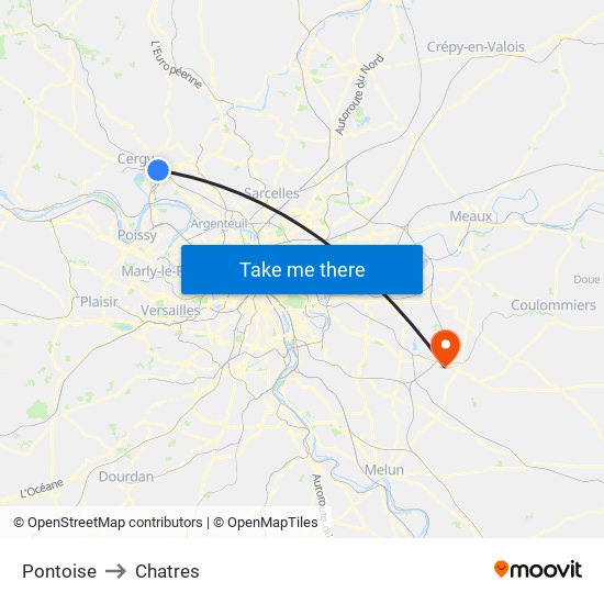 Pontoise to Chatres map