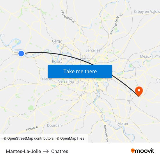 Mantes-La-Jolie to Chatres map