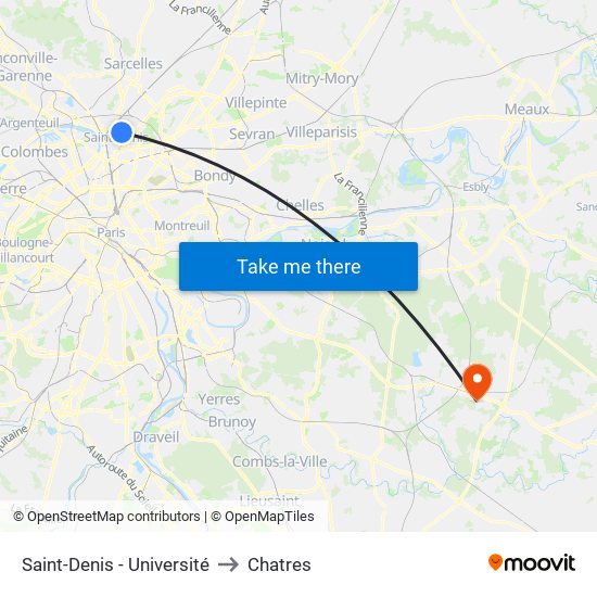 Saint-Denis - Université to Chatres map