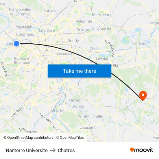 Nanterre Université to Chatres map