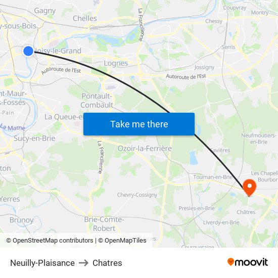Neuilly-Plaisance to Chatres map