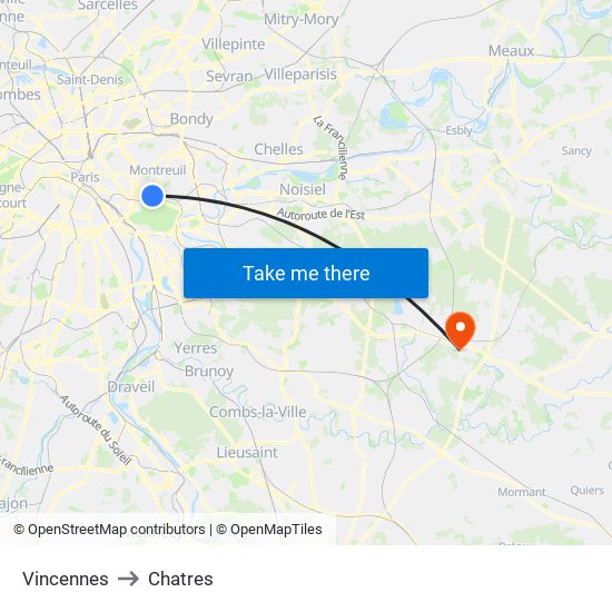 Vincennes to Chatres map