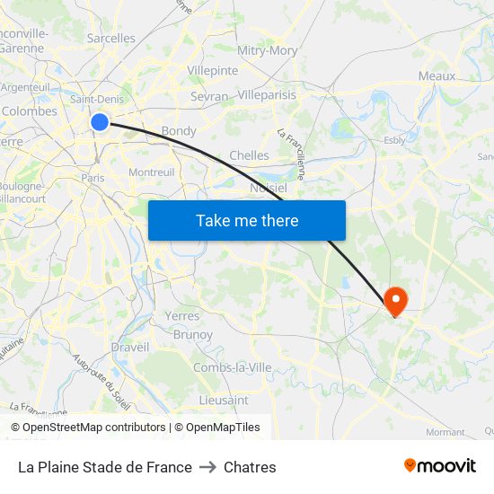 La Plaine Stade de France to Chatres map