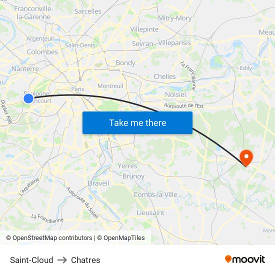 Saint-Cloud to Chatres map