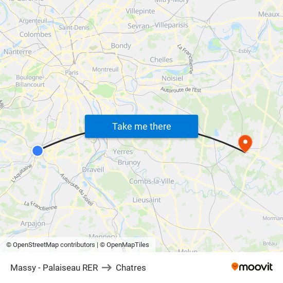 Massy - Palaiseau RER to Chatres map