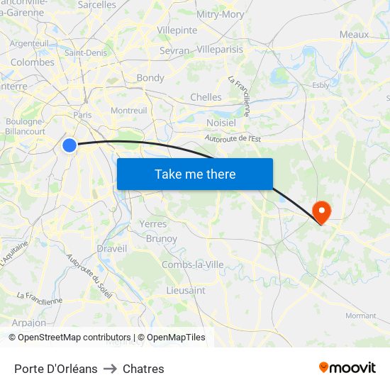Porte D'Orléans to Chatres map