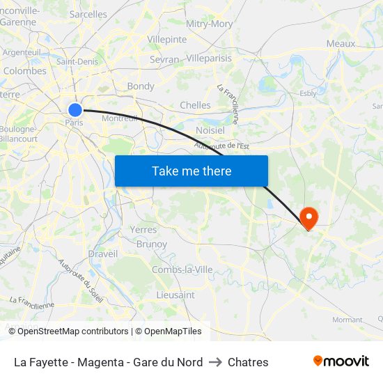 La Fayette - Magenta - Gare du Nord to Chatres map