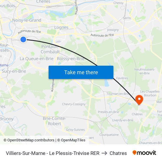Villiers-Sur-Marne - Le Plessis-Trévise RER to Chatres map