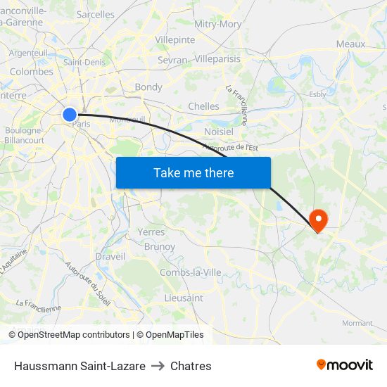 Haussmann Saint-Lazare to Chatres map