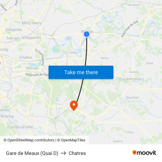 Gare de Meaux (Quai D) to Chatres map