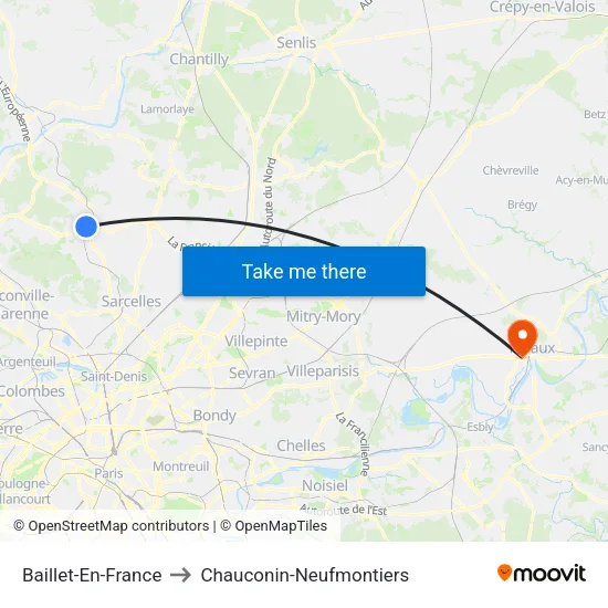 Baillet-En-France to Chauconin-Neufmontiers map