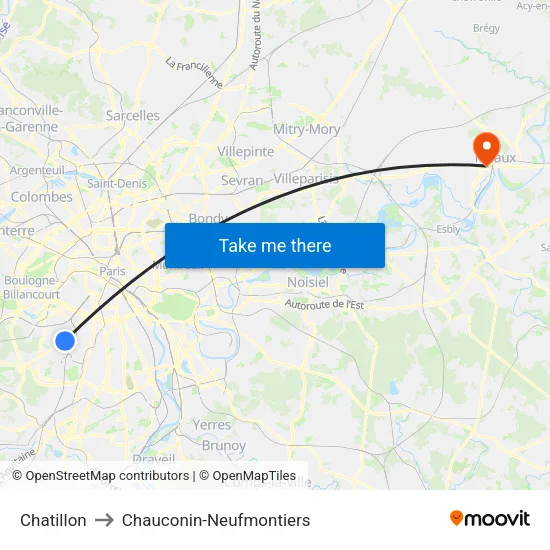 Chatillon to Chauconin-Neufmontiers map
