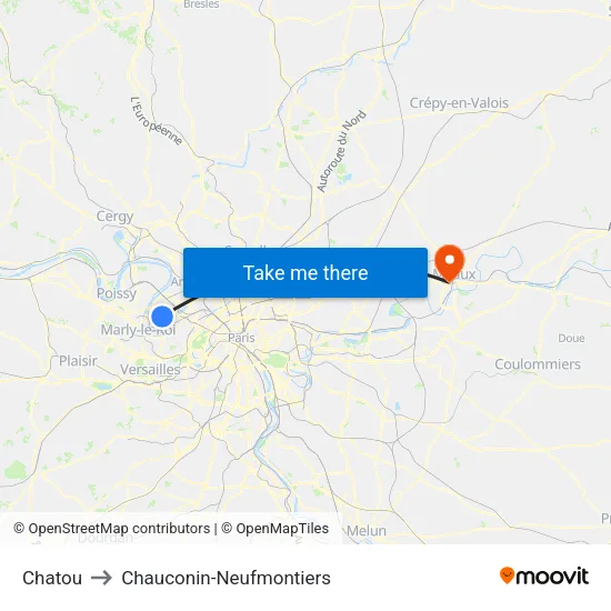 Chatou to Chauconin-Neufmontiers map
