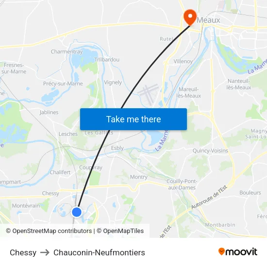 Chessy to Chauconin-Neufmontiers map