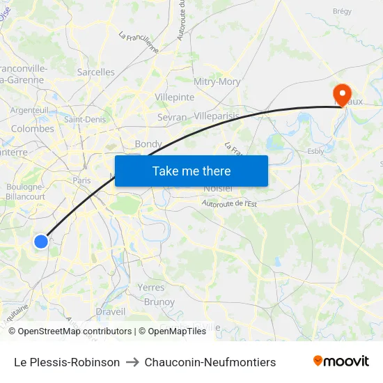 Le Plessis-Robinson to Chauconin-Neufmontiers map