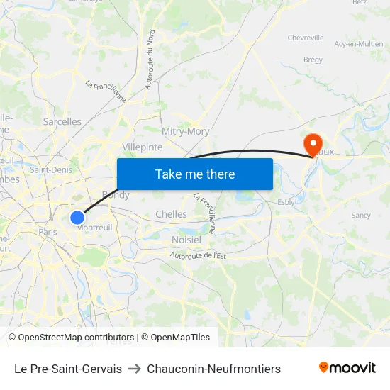 Le Pre-Saint-Gervais to Chauconin-Neufmontiers map