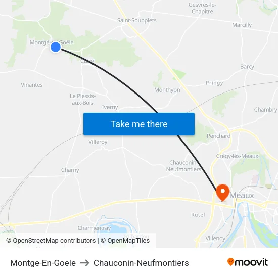 Montge-En-Goele to Chauconin-Neufmontiers map