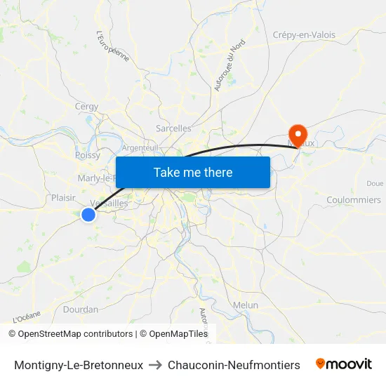 Montigny-Le-Bretonneux to Chauconin-Neufmontiers map