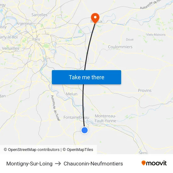 Montigny-Sur-Loing to Chauconin-Neufmontiers map
