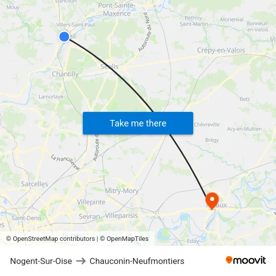 Nogent-Sur-Oise to Chauconin-Neufmontiers map