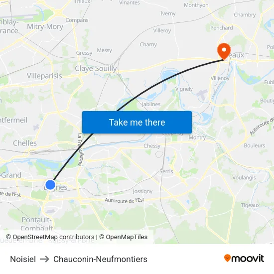 Noisiel to Chauconin-Neufmontiers map