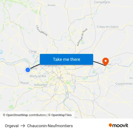 Orgeval to Chauconin-Neufmontiers map