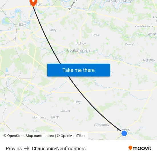 Provins to Chauconin-Neufmontiers map