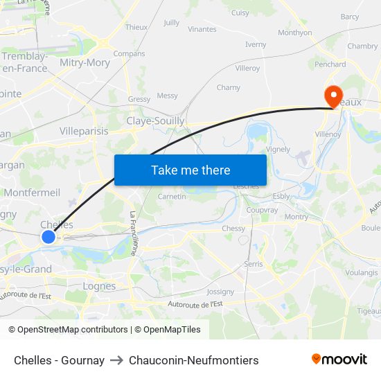 Chelles - Gournay to Chauconin-Neufmontiers map