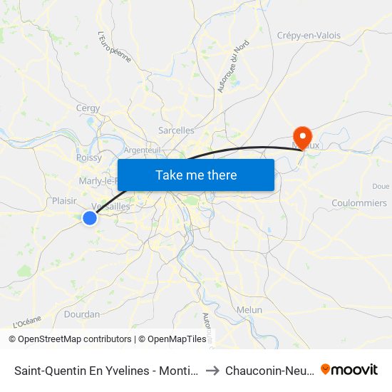 Saint-Quentin En Yvelines - Montigny-Le-Bretonneux to Chauconin-Neufmontiers map