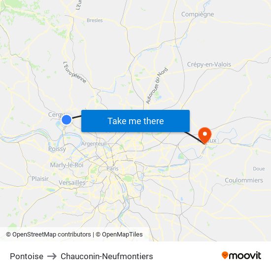 Pontoise to Chauconin-Neufmontiers map