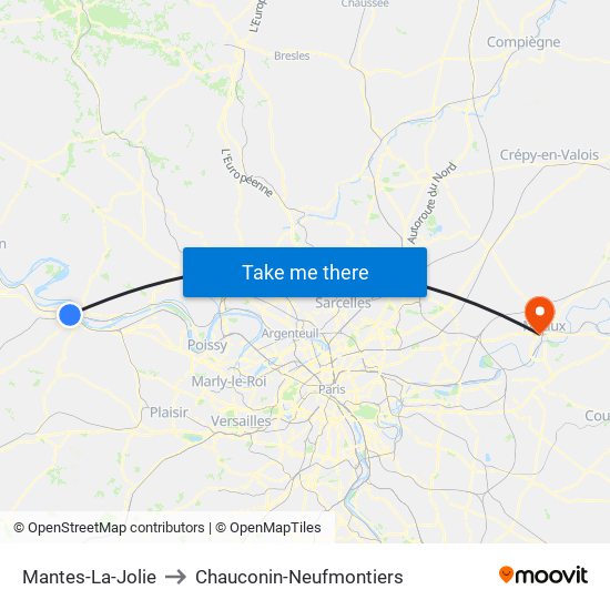 Mantes-La-Jolie to Chauconin-Neufmontiers map