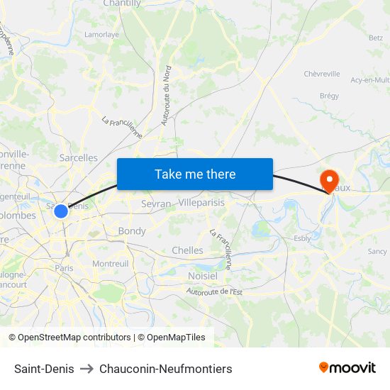 Saint-Denis to Chauconin-Neufmontiers map
