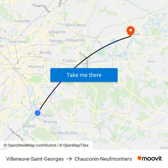 Villeneuve-Saint-Georges to Chauconin-Neufmontiers map