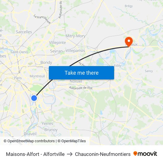 Maisons-Alfort - Alfortville to Chauconin-Neufmontiers map