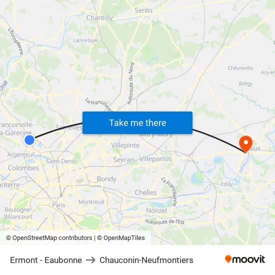 Ermont - Eaubonne to Chauconin-Neufmontiers map