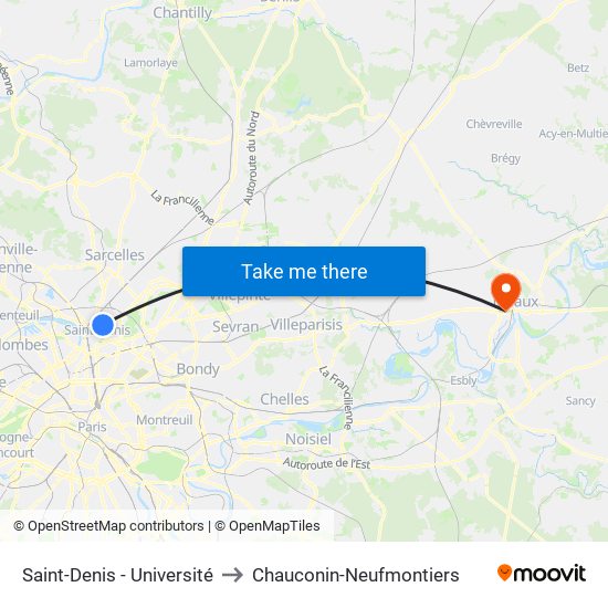 Saint-Denis - Université to Chauconin-Neufmontiers map