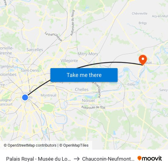 Palais Royal - Musée du Louvre to Chauconin-Neufmontiers map