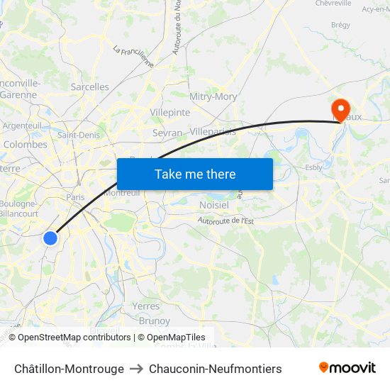 Châtillon-Montrouge to Chauconin-Neufmontiers map