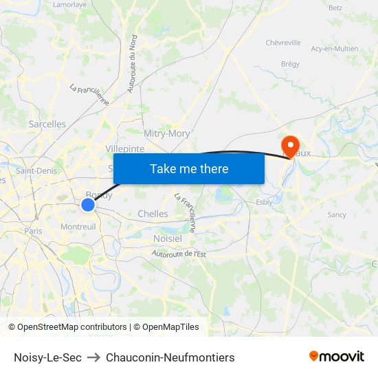Noisy-Le-Sec to Chauconin-Neufmontiers map