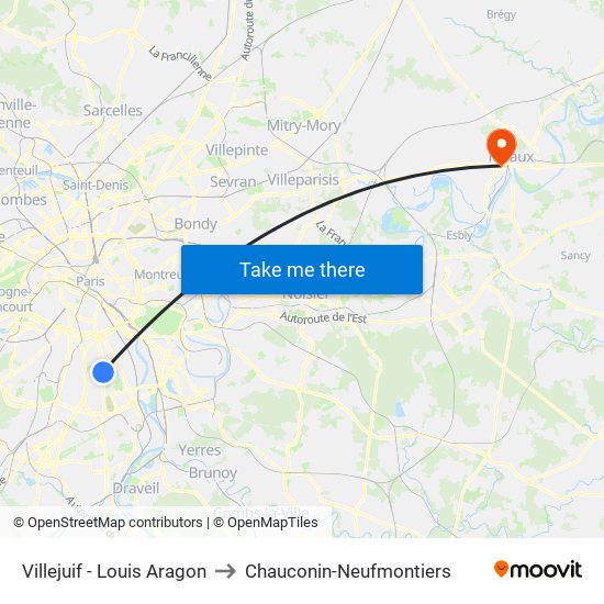 Villejuif - Louis Aragon to Chauconin-Neufmontiers map