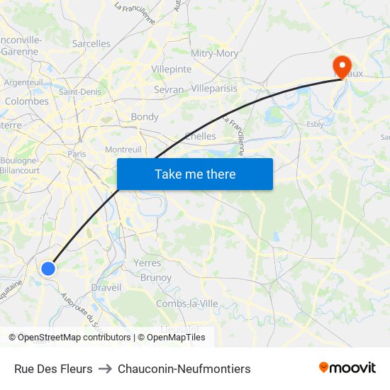 Rue Des Fleurs to Chauconin-Neufmontiers map