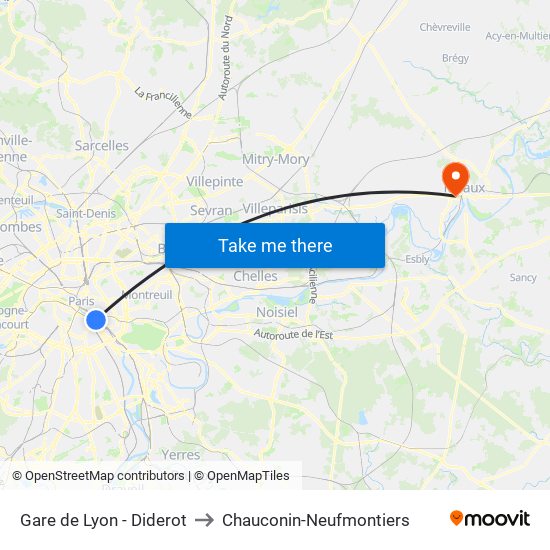 Gare de Lyon - Diderot to Chauconin-Neufmontiers map