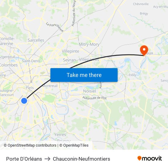 Porte D'Orléans to Chauconin-Neufmontiers map