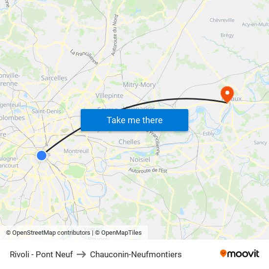 Rivoli - Pont Neuf to Chauconin-Neufmontiers map