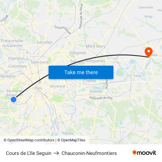 Cours de L'Ile Seguin to Chauconin-Neufmontiers map